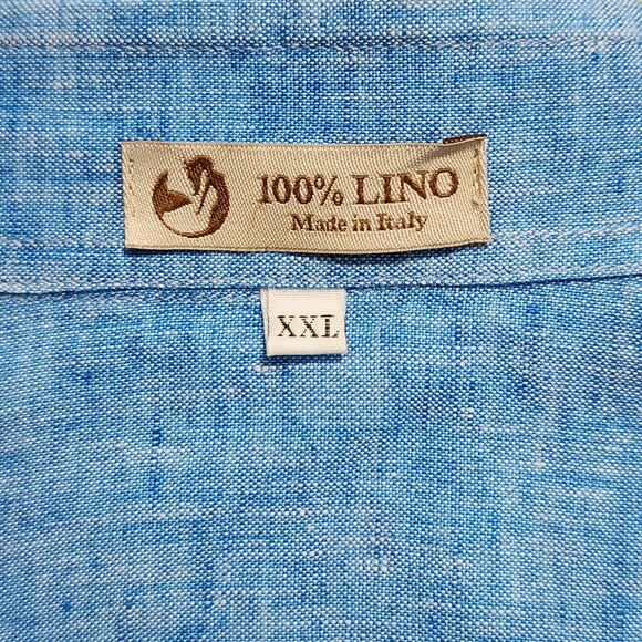 Men's Linen Button-Down Shirt Made in Italy Heather Blue Long Sleeve Size XXL - Picture 6 of 10